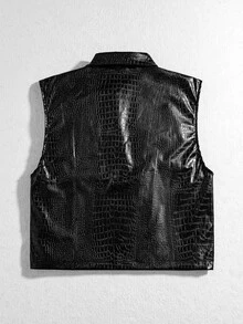 ROMWE MEN Men's Crocodile Skin Textured Fashion Versatile Vest Top - Black - View 4