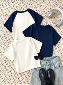 SHEIN Áo thun phong cách tươi trẻ dễ phối đồ cho bé gái tuổi teen, dáng rộng thoải mái mùa xuân, thiết kế đa năng phù hợp đi học và học tập - Nhiều màu - Xem 2