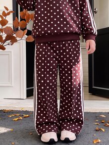 Baby Girl Casual Soft Thick Long Sleeve Crew Neck Pullover Sweatshirt And Wide Leg Pants Set, Suitable For Autumn/Winter - Multicolor - View 5