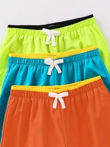 SHEIN 兒童青少年男童日韓風休閒百搭舒適純色亮色拼接內裡緊身編織寬鬆泳褲沙灘褲 - 彩色 - 查看 3