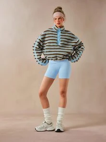 VARSIVA Women's Colorblock Striped Pattern Long Sleeve Half-Zip Stand Collar Fashion Sports Jacket - Multicolor - View 4