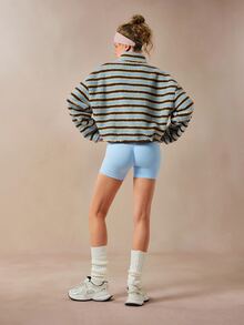 VARSIVA Women's Colorblock Striped Pattern Long Sleeve Half-Zip Stand Collar Fashion Sports Jacket - Multicolor - View 6