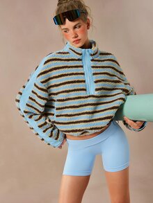 VARSIVA Women's Colorblock Striped Pattern Long Sleeve Half-Zip Stand Collar Fashion Sports Jacket - Multicolor - View 9