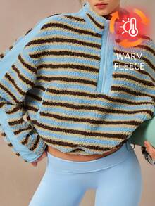 VARSIVA Women's Colorblock Striped Pattern Long Sleeve Half-Zip Stand Collar Fashion Sports Jacket - Multicolor - View 8