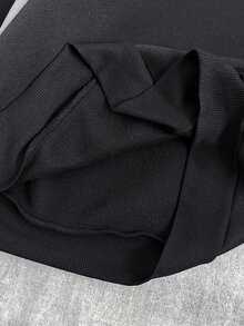 SHEIN 青少年男孩冬季街頭休閒拼接色刺繡圓領寬鬆抓絨衛衣，適合學校、運動與日常穿著 - 黑色 - 查看 6