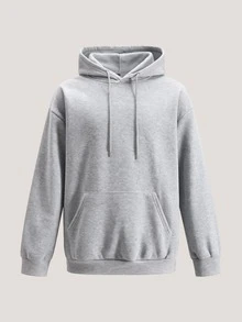 Driftmere 男士純色落肩長袖抽繩口袋休閒連帽衫，秋冬開學季 - Gray - 查看 3