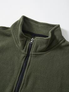 Driftmere 1/4 Zip Fleece Jacket For Men, Solid Color Outdoor Casual Sweatshirt, Thick & Warm, Elastic Drawstring Hem Fall Sports - Army Green - View 7