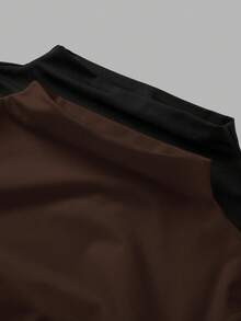 SHEIN SXY 2pcs/Set Asymmetrical Hem Mock Neck Long Sleeve T-Shirt, Black & Brown,Fall - Brown - View 4