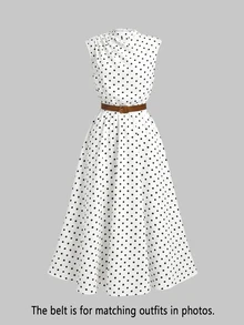 SHEIN 青少年女孩優雅通勤卡其色純色無袖洋裝，返校季 - 白色 - 查看 3