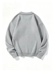 NEOSTRIT Men's Letter Print Long Sleeve Casual Loose Fit Sweater - Grey - View 6