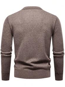 Manfinity Homme Men's Scattered Pattern Long Sleeve Crew Neck Fashion Casual Sweater, Brown, Old Money - Coffee Brown - View 2