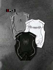 Sport MetroGents Men's Spider Print Sports Tank Top, Gym - Black - View 1