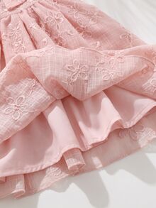 Cozy Pixies Baby Girl Floral Pattern Chiffon Round Neck Short Sleeve Waist-Cinching Dress - Baby Pink - View 9