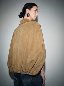 Lumivelle Maillard Style Suede Lapel Cape Coat For Women - Khaki - View 3