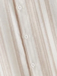 HIMLAND Loose Men's Vertical Striped Woven Casual Long Sleeve Shirt - Khaki - View 5