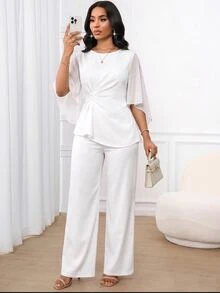 SHEIN Lady Women's Elegant Commuter Top And Pants 2 Pieces Set - White - View 7