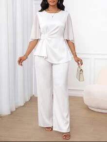 SHEIN Lady Women's Elegant Commuter Top And Pants 2 Pieces Set - White - View 6