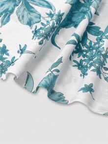 Grovea Plus Size 2-Piece Set: Solid Color Long Sleeve Jacket And Floral Print Slip Dress Fall Cloth For Women - Teal Blue - View 9
