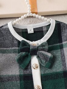 女童格紋鈕扣秋季晚裝上衣與百褶裙套裝 - 彩色 - 查看 7
