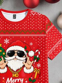 Manfinity Homme Men's Letter Cartoon Print Casual Everyday Short Sleeve T-Shirt - Red - View 4