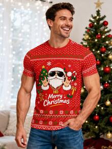 Manfinity Homme Men's Letter Cartoon Print Casual Everyday Short Sleeve T-Shirt - Red - View 1