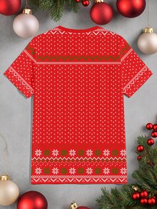 Manfinity Homme Men's Letter Cartoon Print Casual Everyday Short Sleeve T-Shirt - Red - View 3