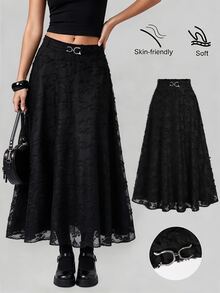 Sweetra Women's Casual Formal Classy Vacation Black Skirt, Versatile Elegant, Fall, Dating Party Dinner Restaurant, Large Flare Brunch - Black - View 1