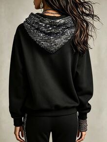 Glimmora Women's Casual Fashion Drawstring Long Sleeve Sweatshirt - Black - View 2