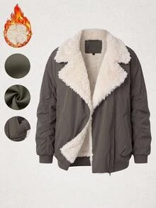 SHEIN CURVE+ Women's Plus Size Thick Jacket 22W, Autumn/Winter Heavy Coat, 5XL Jacket - Grey - View 8