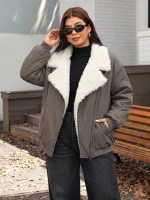 SHEIN CURVE+ Women's Plus Size Thick Jacket 22W, Autumn/Winter Heavy Coat, 5XL Jacket - Grey - View 4