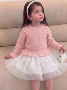 SHEIN Baby Girls Sweaters, Fashionable Round Neck Sweater, Fall Thick Chunky Knit, Christmas Strawberry Pattern Jacquard Pullover, Light Pink Fairy - Pink - View 10