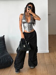Coolane Women's All-Season Concert Rave Festival Going Out Night Out Renaissance Fair Clubs Party Hippie Music Festival Silvery Zip Up Tank Tops - Silver - View 5