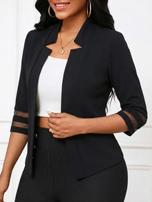 SHEIN Lady Women's Elegant Casual Classy Professional Business Solid Color Thin Blazer Jacket Commuting Work Office Teachers' Day Black Fall - Black - View 4