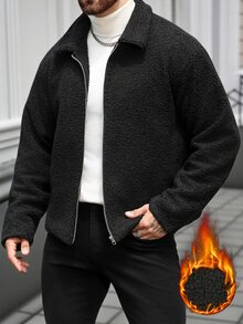 Manfinity CasualCool Men's Black Lambswool Collar Loose Teddy Fleece Jacket Coat Autumn/Winter - Black - View 5