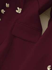 Rafferiza Minimalist French Style Solid Color Asymmetric Buckle Fitted Business Suit For Women - Burgundy - View 5