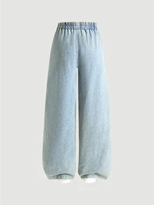 SHEIN Teen Girls Retro Wide-Leg Jeans In Tencel™ Lyocell, Blending A Casual Vibe With Street Style.Suitable For Spring, Summer,Autumn,Fall,And Winter - Light Wash - View 3