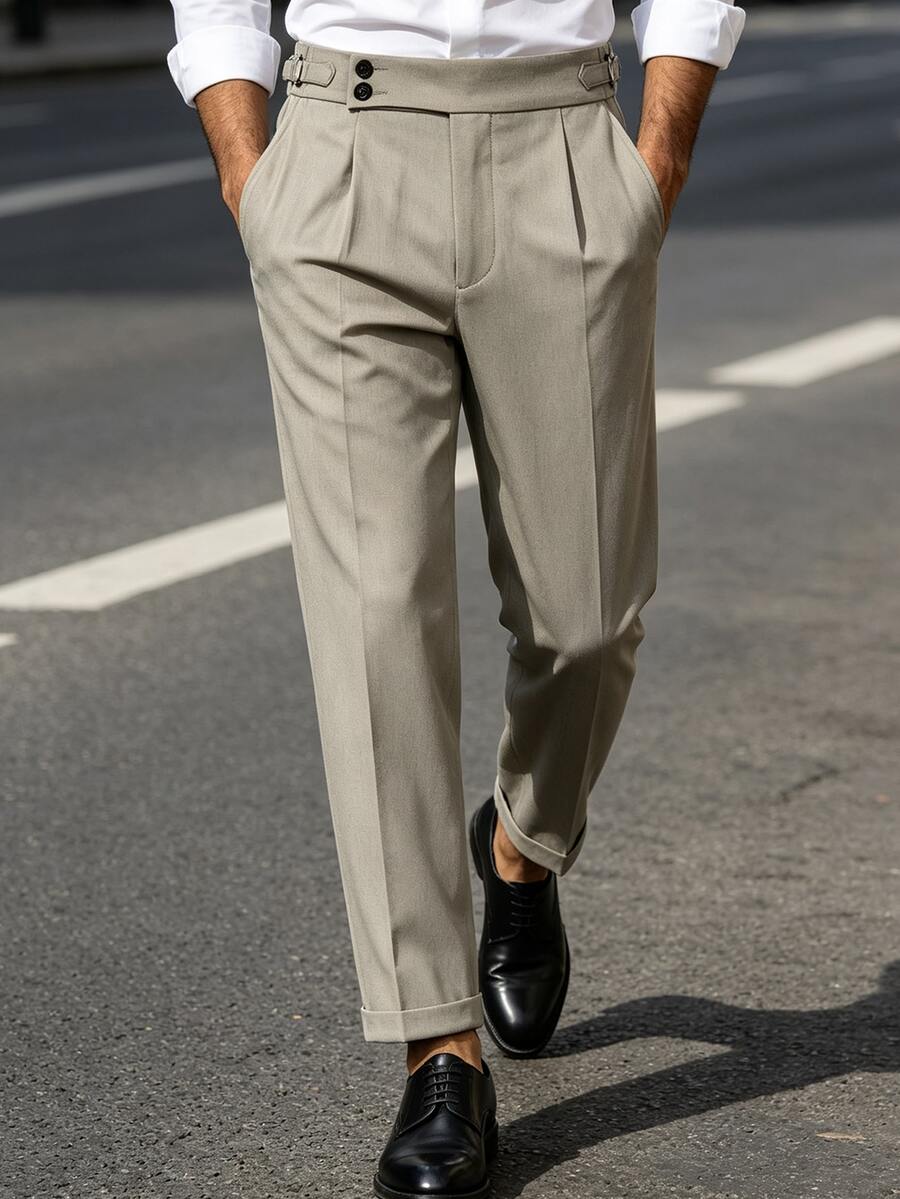 Manfinity Mode Men's Classic Versatile Business Tapered Straight Leg Double-Breasted Creased Suit Pants - Grey - View 1