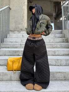 Coolane Women's Colorblock Casual Versatile Everyday Long Pants - Black - View 5