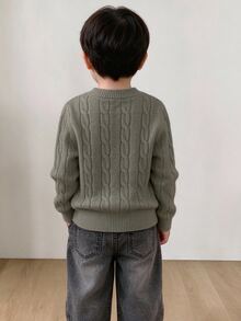 Dazy Kids Toddler Boys' Crew Neck Cable Knit Twist Cartoon Embroidery Solid Color Sweater - Khaki - View 5