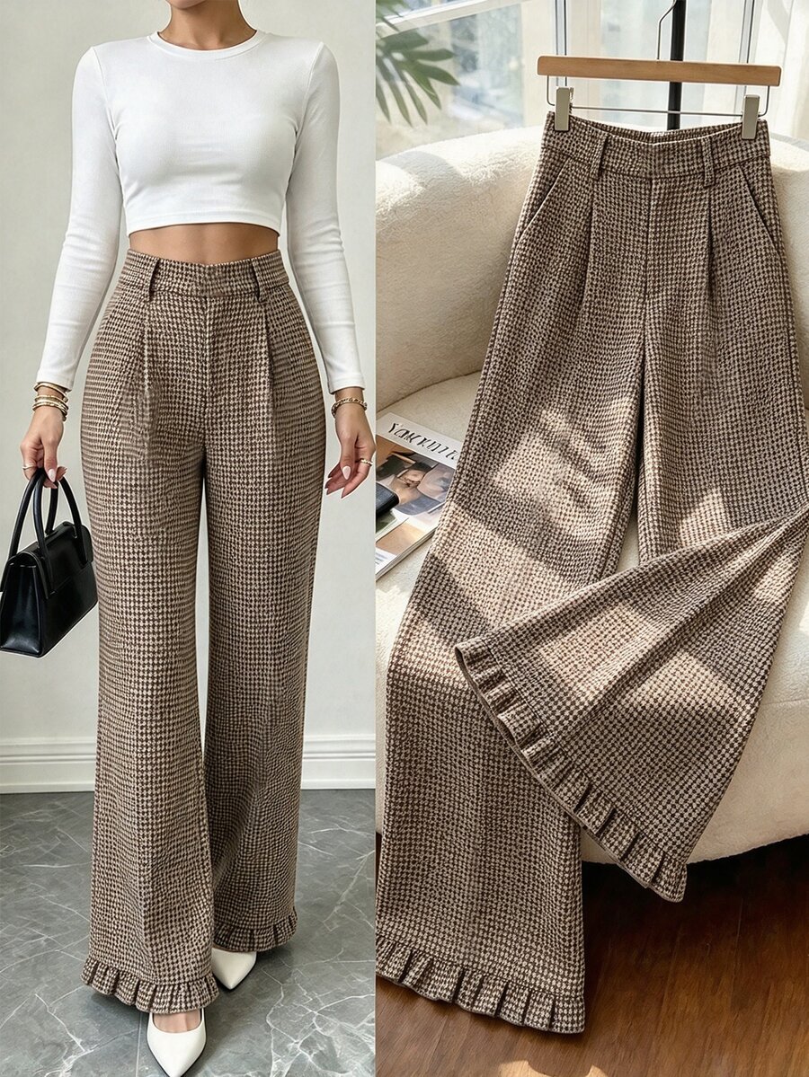 SHEIN EZwear Women's Fall Retro Vintage 70s Houndstooth Fabric Casual ...