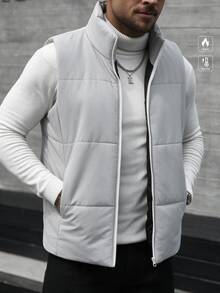 Manfinity CasualCool Men's Solid Color Zipper Front Casual Winter Vest Jacket - Light Grey - View 1