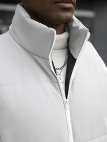 Manfinity CasualCool Men's Solid Color Zipper Front Casual Winter Vest Jacket - Light Grey - View 5