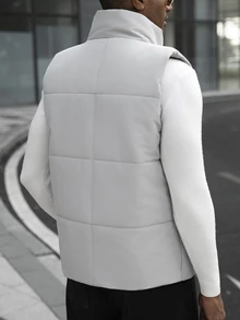 Manfinity CasualCool Men's Solid Color Zipper Front Casual Winter Vest Jacket - Light Grey - View 2