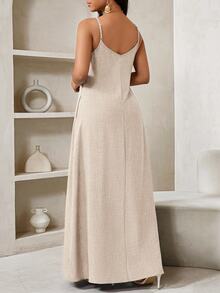 SHEIN Lady Women Light Beige Summer Casual Vacation Boho Backless Loose Cami Maxi DressBirthday&Event Tropical Beach - Khaki - View 2