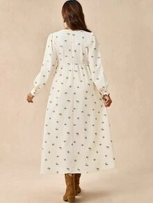 Boho Mama Maternity All-Over Print Pleated Casual Party & Travel Dress - Apricot - View 3