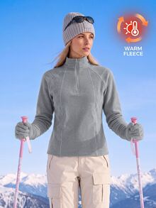 In My Nature 女款高領半拉鍊純色時尚休閒戶外抓絨夾克 - 深灰色 - 查看 1