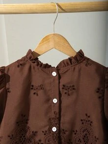 SHEIN Tween女孩 2件組兒童夏季深棕色休閒可愛奶牛女孩家庭套裝韓版短袖森系上衣度假款 - 棕色 - 查看 7