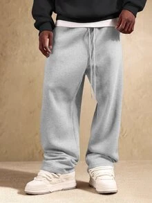 SUMWON Oversized Wide Leg Sweatpants With Drawstring Elastic Waist Fleece Joggers Loose Fit Casual Lounge Pants - Grey - View 3