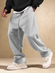 SUMWON Oversized Wide Leg Sweatpants With Drawstring Elastic Waist Fleece Joggers Loose Fit Casual Lounge Pants - Grey - View 1