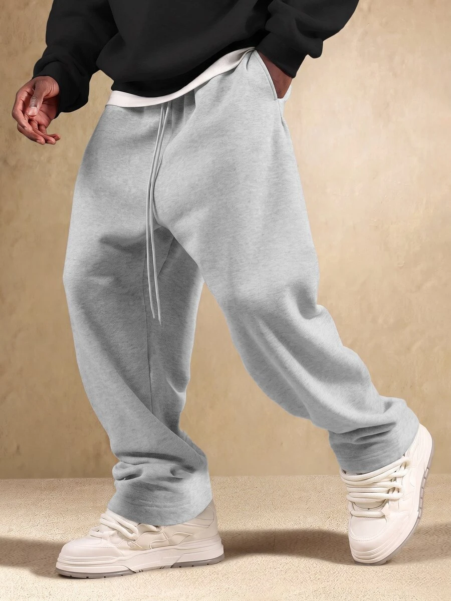 SUMWON Oversized Wide Leg Sweatpants With Drawstring Elastic Waist Fleece Joggers Loose Fit Casual Lounge Pants - Grey - View 1